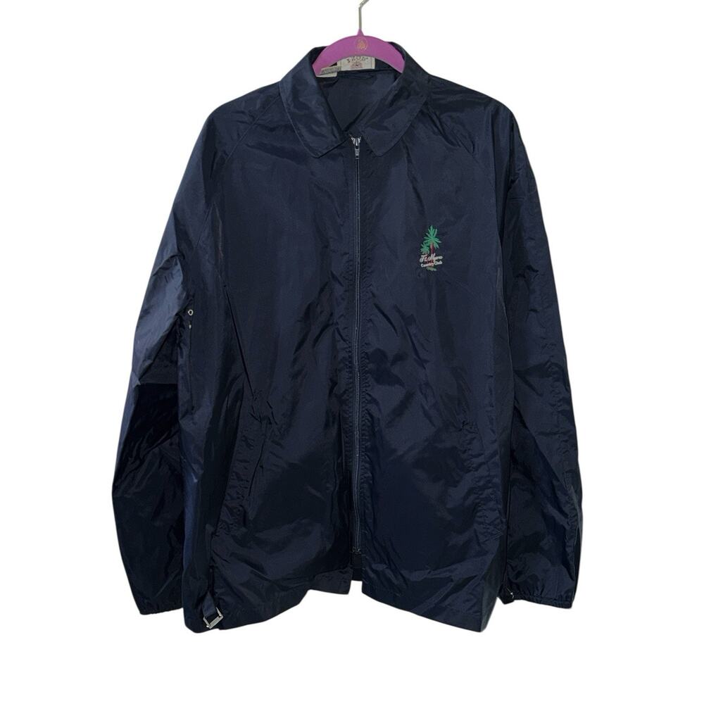 Vintage Indian Country Club Florida L Navy Nylon Windbreaker Golf Jacket Izod